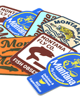 Montana Fly Company Stickers featuring colorful vinyl designs with fishing and outdoor themes at Freestone Fly Shop