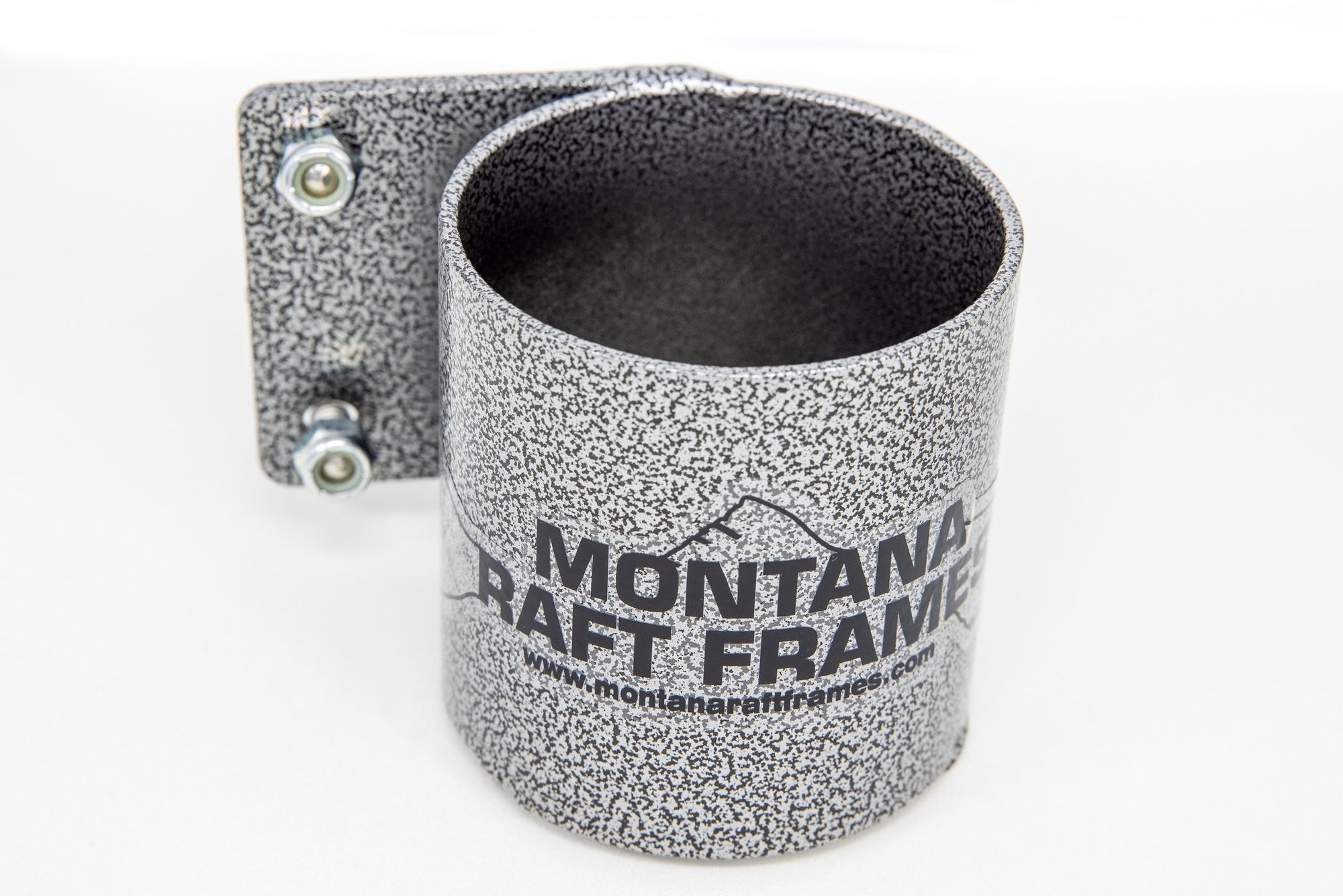 Montana Raft Frames - Cup Holder in textured aluminum with u-bolt attachment for NRS bars at Freestone Fly Shop