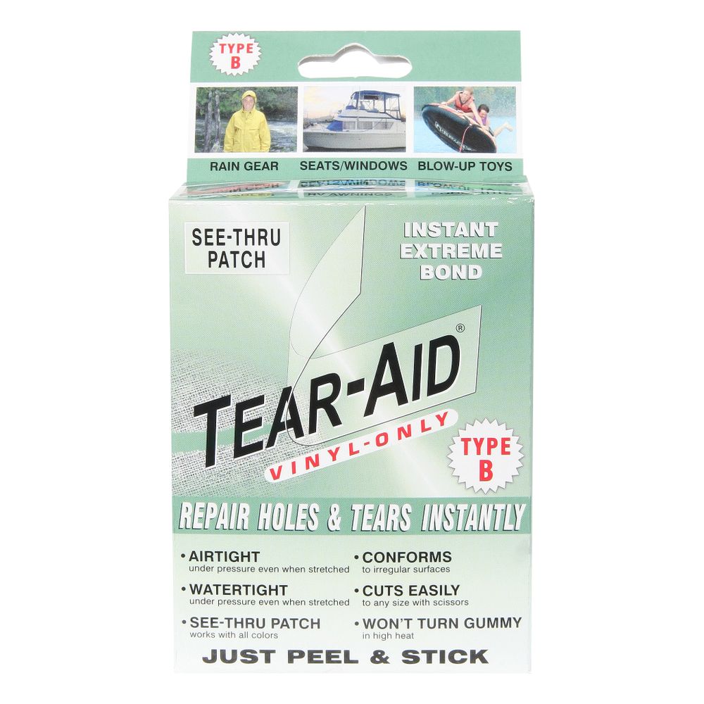 Tear Aid (Tybe B) vinyl repair patch for instantly fixing holes and tears on rain gear and blow-up toys